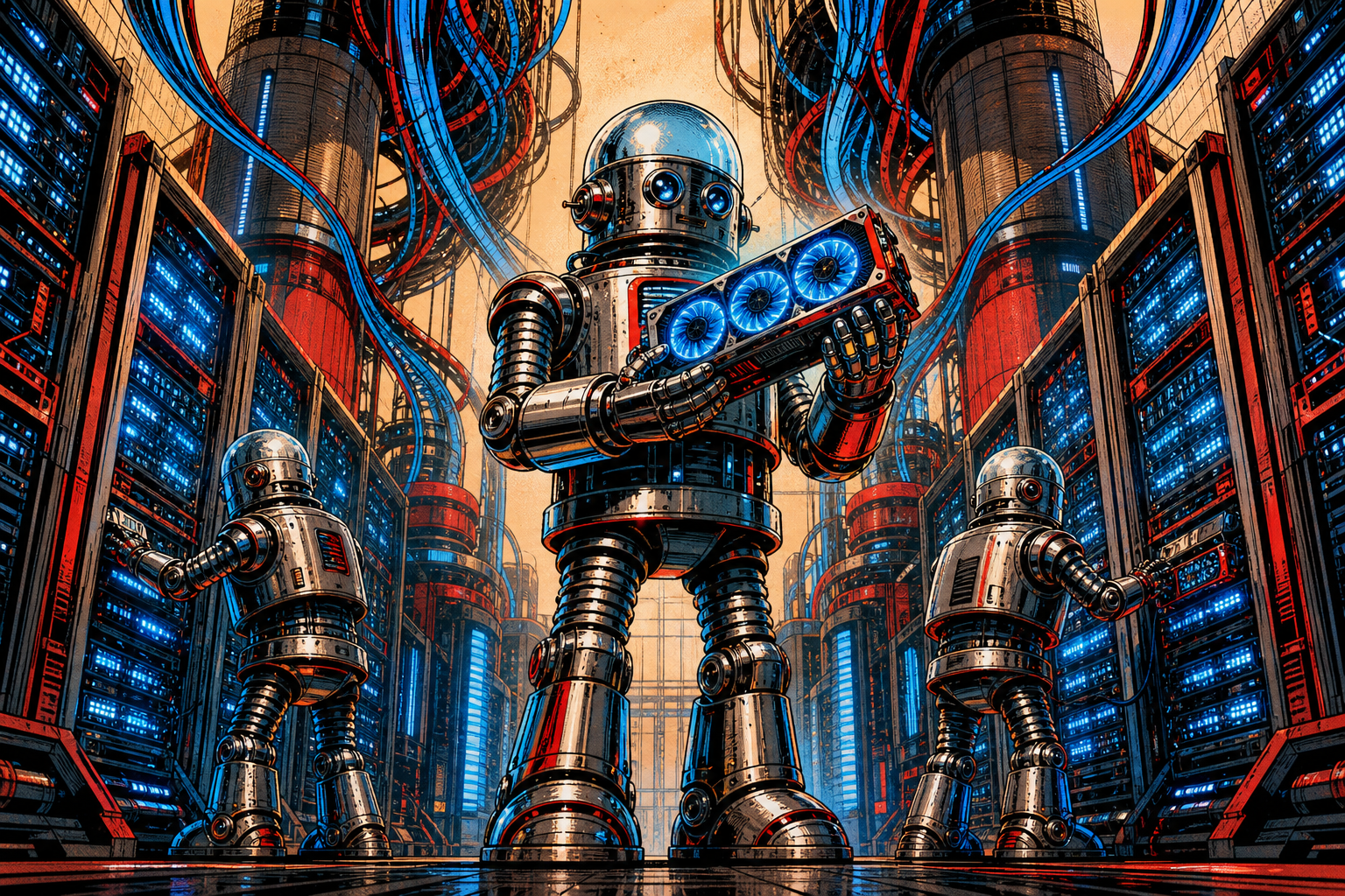 Retro-futurist robot illustration for the What Is GMI Cloud? guide
